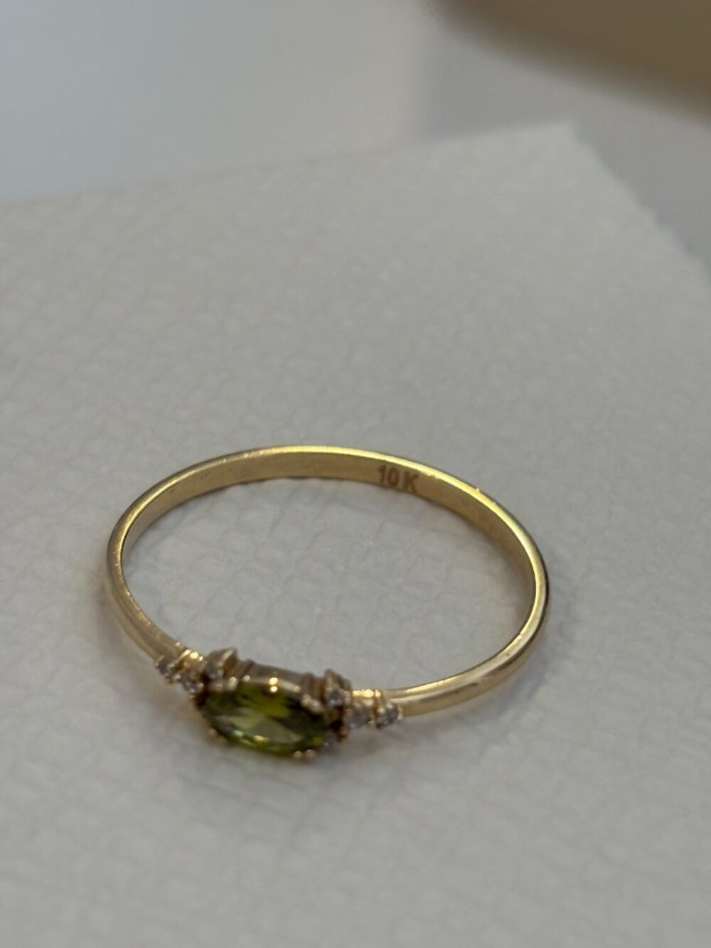 10K Gold Peridot Ring with Diamond Accents - Picture 2 of 4